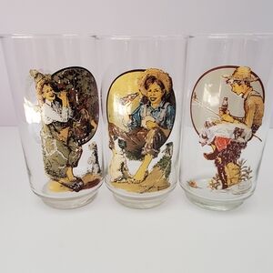 Vintage The Coca Cola Company Norman Rockwell Set Of 3 Glasses